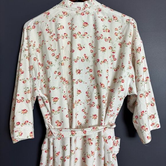 Vintage 90's Cacique 100% Cotton White Rose Floral Belted Tie Robe Size M/L - Picture 11 of 15